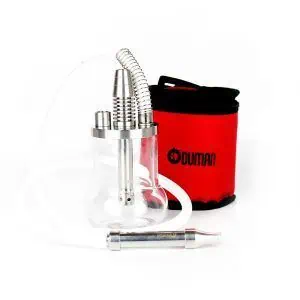 Cachimba Oduman Micro Hookah turca ultracompacta de 20 cm con cuerpo de cristal soplado artesanal, acero inoxidable y bolsa de transporte