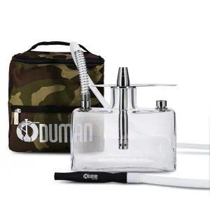 Cachimba Oduman N7 Smoke Tank turca con forma rectangular tipo tanque en cristal grueso soplado artesanal, acero inoxidable y mochila militar