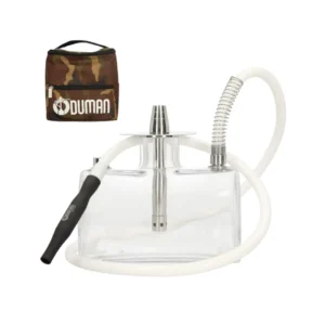 Cachimba Oduman N7 Smoke Tank turca con forma rectangular tipo tanque en cristal grueso soplado artesanal, acero inoxidable y mochila militar
