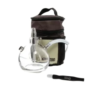 Cachimba Oduman N8 Voyage turca minimalista en forma de esfera con cristal grueso soplado artesanal, acero inoxidable y mochila de transporte