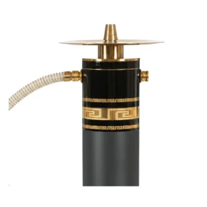 Cachimba Oduman Meets El Nefes con cuerpo de cristal de Bohemia, partes metálicas en acero inoxidable, grabados de cobre y soporte de madera con LED multicolor