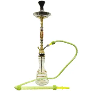 Cachimba El Nefes Trimetal Bastoma egipcia artesanal de 79 cm con base de dibujos llamativos y forma diferente, base egipcia de cristal, plato para ceniza y gomas egipcias en The Good Shisha