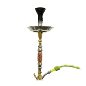 Cachimba El Nefes Trimetal Bastoma egipcia artesanal de 79 cm con base de dibujos llamativos y forma diferente, base egipcia de cristal, plato para ceniza y gomas egipcias en The Good Shisha