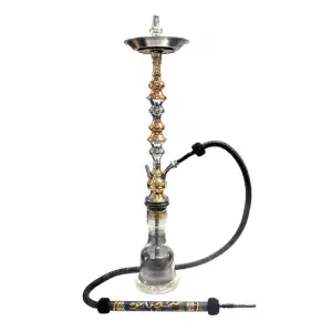 Cachimba El Nefes Medium turca artesanal de 67 cm fabricada en tres materiales distintos (latón, cobre y acero) con base egipcia de cristal, plato para ceniza y gomas egipcias en The Good Shisha