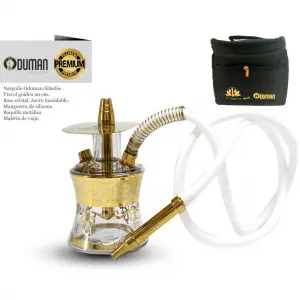 Cachimba Oduman N2 Travel By El Nefes con cristal de Bohemia, partes metálicas en acero inoxidable Gold y grabados de cobre