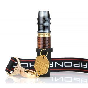 Boquilla Japona Hookah Exclusive con resina natural, madera, anillo de latón grabado y cordón dorado COMPLETA