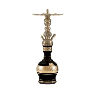 Cachimba El Nefes Sultan Colonial turca artesanal con cuerpo completo de latón fundido y base de cristal de Bohemia tallada y pintada a mano, plato grande desmontable a rosca y cazoleta incluida en The Good Shisha