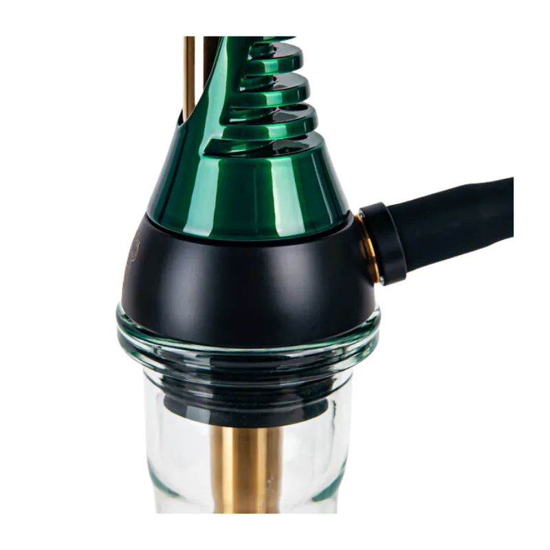 Cachimba Alpha Hookah Model S con diseño asimétrico y acentos dorados en acero inoxidable con nitruro de titanio camara