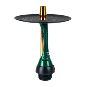 Cachimba Alpha Hookah Model S con diseño asimétrico y acentos dorados en acero inoxidable con nitruro de titanio mastil