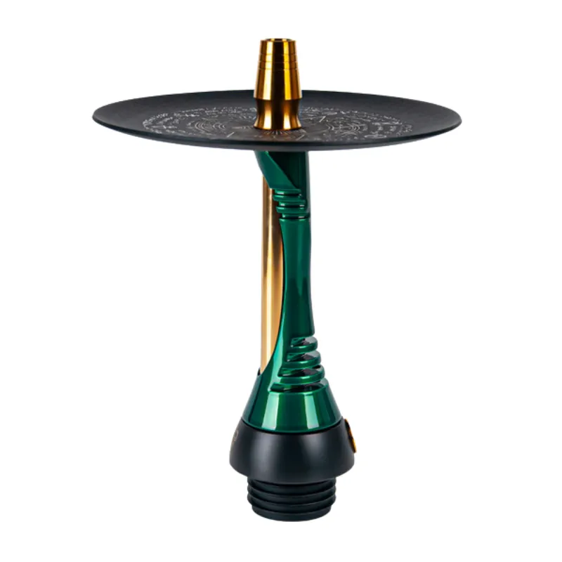 Cachimba Alpha Hookah Model S con diseño asimétrico y acentos dorados en acero inoxidable con nitruro de titanio mastil