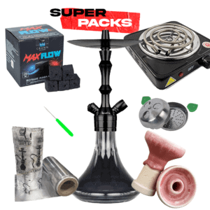 Pack cachimba Aladin MVP 360 alemana en acero inoxidable de 36 cm con difusor regulable, hornillo eléctrico, cazoleta TGS Nilo, gestor Coldprov, papel aluminio grueso, punzón y carbón Max Flow en The Good Shisha