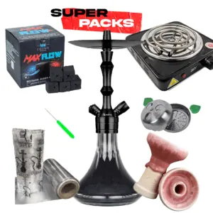 Pack cachimba Aladin MVP 360 alemana en acero inoxidable de 36 cm con difusor regulable, hornillo eléctrico, cazoleta TGS Nilo, gestor Coldprov, papel aluminio grueso, punzón y carbón Max Flow en The Good Shisha