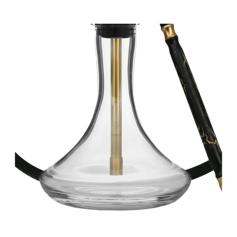 Cachimba Hawk Hookah Pro Titanium Gold rusa fabricada en titanio quirúrgico con mástil de madera tratada, purga cascada original que cae el humo entre plato y plato, sistema de encaje con junta de goma y conector de manguera con juntas tóricas antifugas en The Good Shisha