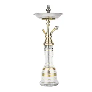 Cachimba El Nefes Mini Pillar turca artesanal de 57 cm con cuerpo en latón fundido, tubo de cobre en el tiro, base de cristal, plato de metal, pinzas pequeñas y juego de gomas en The Good Shisha