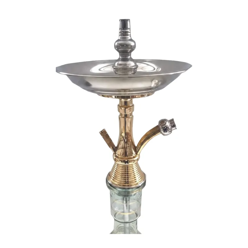 Cachimba El Nefes Mini Pillar turca artesanal de 57 cm con cuerpo en latón fundido, tubo de cobre en el tiro, base de cristal, plato de metal, pinzas pequeñas y juego de gomas en The Good Shisha
