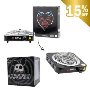 Pack accesorios cachimba principiante con hornillo eléctrico Diavla 1000W y 1 kg de carbón Corpse 26 natural de coco en The Good Shisha