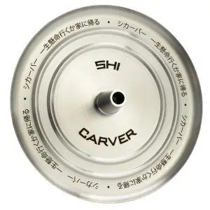 Cachimba Shi Carver Cybertank Red Bronze rusa fabricada en acero inoxidable con purga ascendente, tres salidas de aire y base de cristal transparente