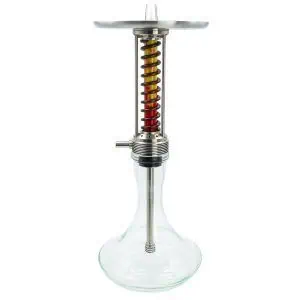 Cachimba Shi Carver Cybertank Red Bronze rusa fabricada en acero inoxidable con purga ascendente, tres salidas de aire y base de cristal transparente