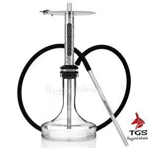 Cachimba Geometry Hookah Techno Metal Steel rusa de 55 cm totalmente fabricada en acero inoxidable con purga por todo el recorrido del mástil, efecto visual hipnotizante, plato con saliente para pinzas, base de cristal y manguera de silicona en The Good Shisha