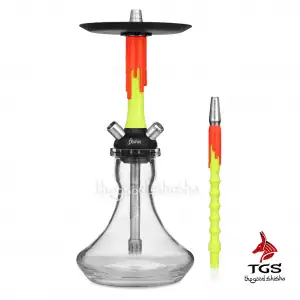Cachimba Mamay Customs Flow Lemon Orange rusa en amarillo flúor y naranja con acero inoxidable, aluminio anodizado y cámara de poliacetal