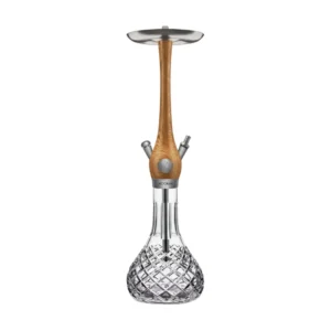 Cachimba Wookah Oak Crystal Click Check en madera maciza y acero V2A con base de cristal soplada a mano