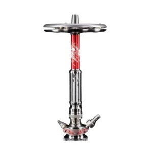 Cachimba Maklaud Skytech Red rusa premium de 62 cm fabricada en acero inoxidable AISI 304 y titanio con doble plato único en forma de engranaje, recogemelazas de cristal integrado en el mástil, difusor regulable en tubo de inmersión, base Maklaud Skytech y packaging exclusivo en The Good Shisha