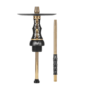 Cachimba Alpha Hookah Beat VNDL con grabados intrincados y detalles dorados en acero inoxidable