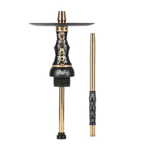 Cachimba Alpha Hookah Beat VNDL con grabados intrincados y detalles dorados en acero inoxidable