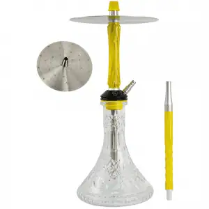 Cachimba Cold Smoke Vitta Max española de 50 cm en acero inoxidable con plato grabado láser, cámara de aluminio, revestimiento de resina, difusor regulable y base rusa incluida en The Good Shisha