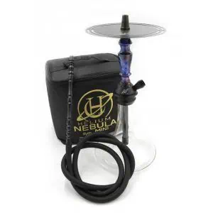 Cachimba Helium Nebula Mini española de 40 cm en acero inoxidable y aluminio con purga vertical efecto V y mochila de transporte