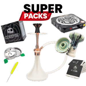 Pack cachimba El Badia C5 V2 en aluminio anodizado y acero inoxidable con base de cristal grueso, manguera de silicona, cazoleta TGS Nilo, gestor Provost, papel aluminio, punzón y carbón en The Good Shisha
