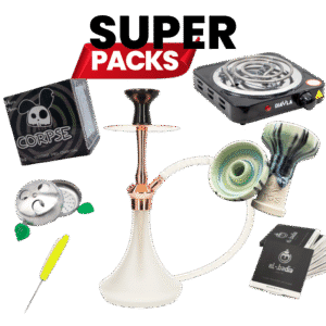 Pack cachimba El Badia C5 V2 en aluminio anodizado y acero inoxidable con base de cristal grueso, manguera de silicona, cazoleta TGS Nilo, gestor Provost, papel aluminio, punzón y carbón en The Good Shisha