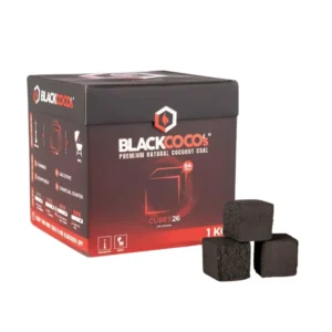 Carbón Black Coco 20 KG en formato caja grande de coco natural premium con tamaño 26 mm para gestores Kaloud y Provost en The Good Shisha
