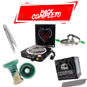 Pack accesorios cachimba completo con cazoleta, hornillo eléctrico 1000W, pinzas resistentes, carbón natural premium, punzón, papel aluminio especial y gestor de calor Provost en The Good Shisha
