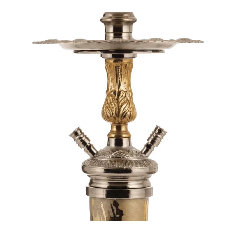 Cachimba Khalil Mamoon Mini Moagza egipcia compacta hecha a mano en bronce, cobre y acero inoxidable