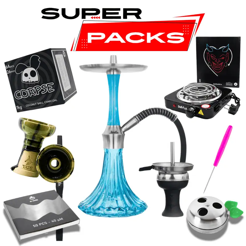 Pack cachimba Aladin MVP Epox 360 alemana de acero inoxidable con difusor regulable, purga en 10 posiciones, 36 cm, hornillo eléctrico, cazoleta TGS Nilo, gestor Coldprov, papel aluminio y carbón en The Good Shisha