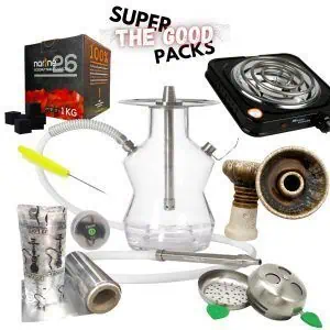 Pack cachimba Oduman N3 Clear de la marca turca Oduman en cristal soplado con partes en acero inoxidable, hornillo eléctrico, cazoleta TGS Nilo, gestor Coldprov, rollo de papel aluminio y carbón en The Good Shisha