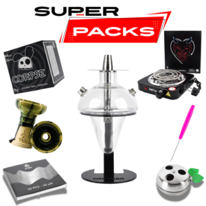 Pack cachimba Oduman N5 Junior en cristal soplado con diseño en forma de medusa, soporte metálico, acero inoxidable, hornillo eléctrico, cazoleta TGS Nilo, gestor Coldprov y carbón en The Good Shisha