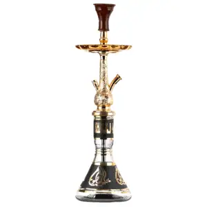 Cachimba Khalil Mamoon Zephir egipcia hecha a mano en bronce, cobre y acero inoxidable con base tradicional