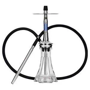 Cachimba KVZE Grid Mini Steel alemana de 45 cm creada por los influencers @kvssel y @hookaze fabricada completamente en acero inoxidable desde la cámara hasta la boquilla, con base Pata Elefante Mini artesanalmente elaborada mediante técnica de soplado, manguera Soft, difusor, bolas de purga y conector de cazoleta en The Good Shisha