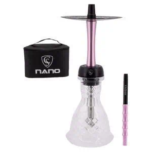 Cachimba Cold Smoke Nano portátil de la marca española Cold Smoke con bolsa de transporte, acero inoxidable, aluminio anodizado, base cristal tallada 18 cm y boquilla aluminio en The Good Shisha