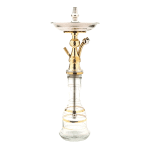 Cachimba El Nefes Mini Moon turca artesanal de 57 cm con cuerpo en latón fundido, tubo de cobre en el tiro, base de cristal, plato de metal, pinzas pequeñas y juego de gomas en The Good Shisha