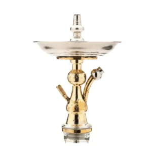 Cachimba El Nefes Mini Moon turca artesanal de 57 cm con cuerpo en latón fundido, tubo de cobre en el tiro, base de cristal, plato de metal, pinzas pequeñas y juego de gomas en The Good Shisha