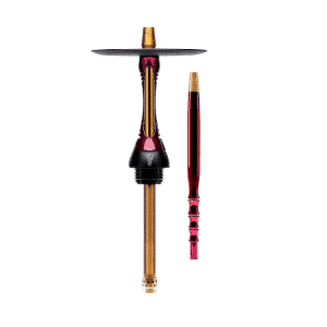 Cachimba Alpha Hookah Model S con diseño asimétrico y acentos dorados en acero inoxidable con nitruro de titanio