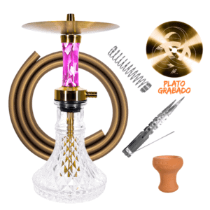 Cachimba Helium Moebius española de 40 cm en acero inoxidable con base tallada y difusor regulable