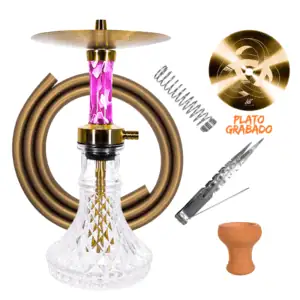 Cachimba Helium Moebius española de 40 cm en acero inoxidable con base tallada y difusor regulable