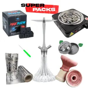 Pack cachimba Aladin A46 alemana en acero inoxidable de 46 cm con difusor regulable, hornillo eléctrico, cazoleta TGS Nilo, gestor Coldprov, papel aluminio grueso, punzón y carbón Max Flow en The Good Shisha