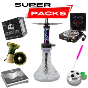 Pack Cachimba Helium Moebius completo con hornillo, carbón de coco y accesorios