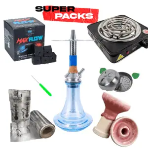 Pack cachimba Vyro Penta de acero inoxidable con diseño extravagante, base rusa, hornillo eléctrico, cazoleta de calidad, gestor de calor, manguera, pinzas y carbón en The Good Shisha