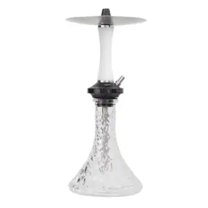 Cachimba Diavla Hookah Turbo española de 47 cm en acero inoxidable V2A con cámara de poliacetal reforzada con fibra de carbono, sistema de purga con 16 salidas y base transparente tallada en The Good Shisha